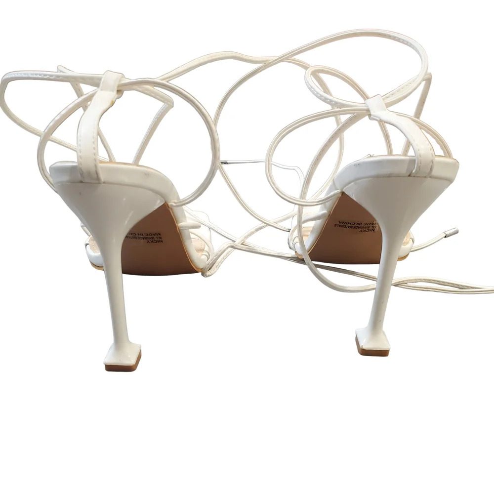 Mixx Shuz Lace Up Heels Size 9 White Strappy Thong Stiletto Heel Sandals